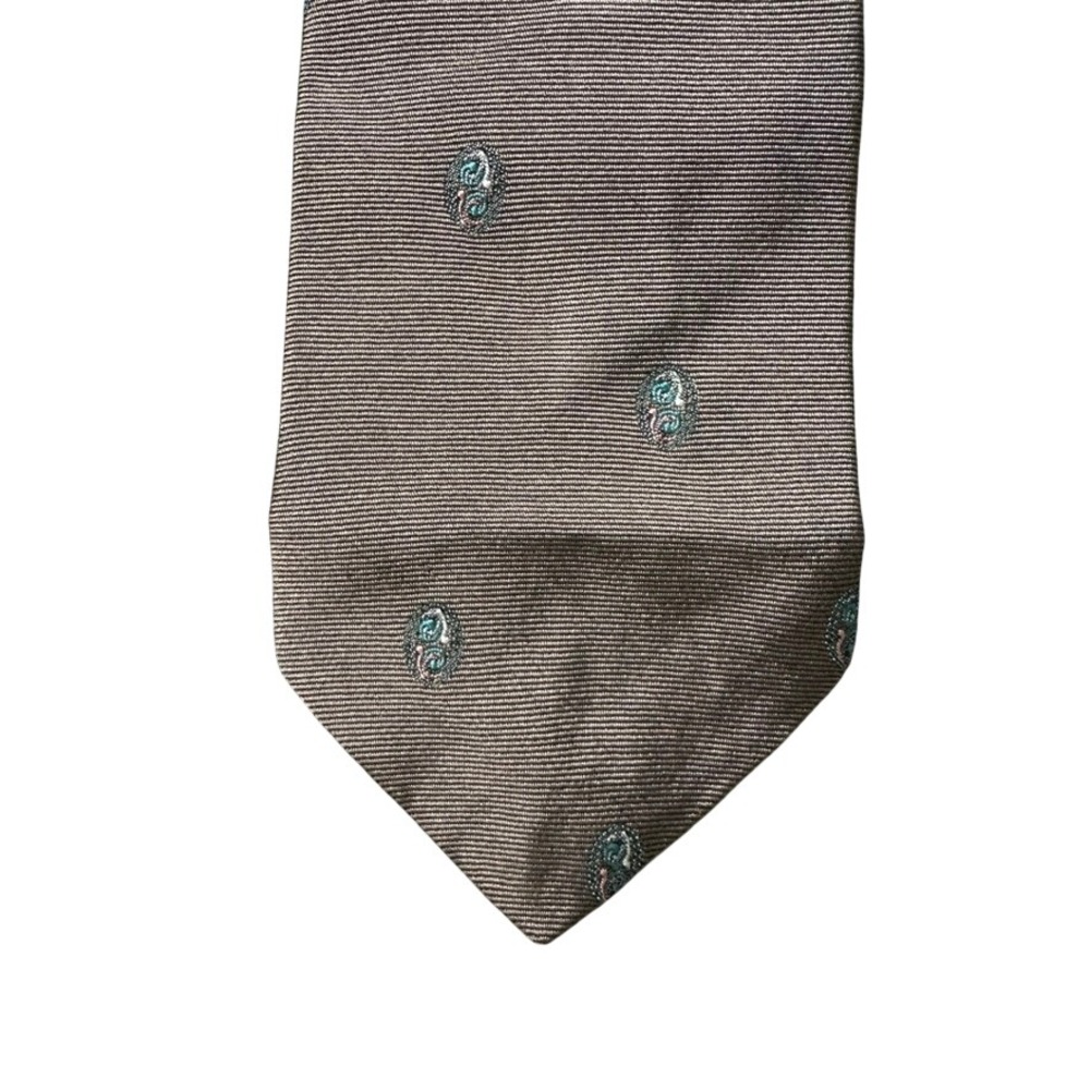 Hathaway Mens Silk Tie Brown Tan Striped Paisley Pattern Classic Necktie